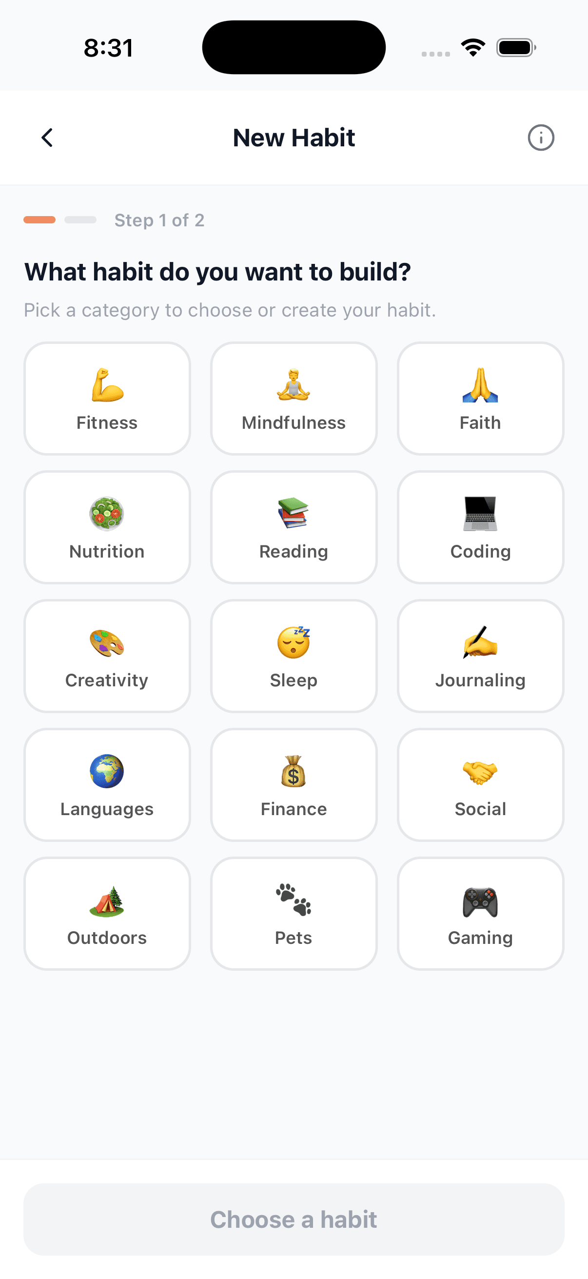 ShowUp habit creation and schedule screen
